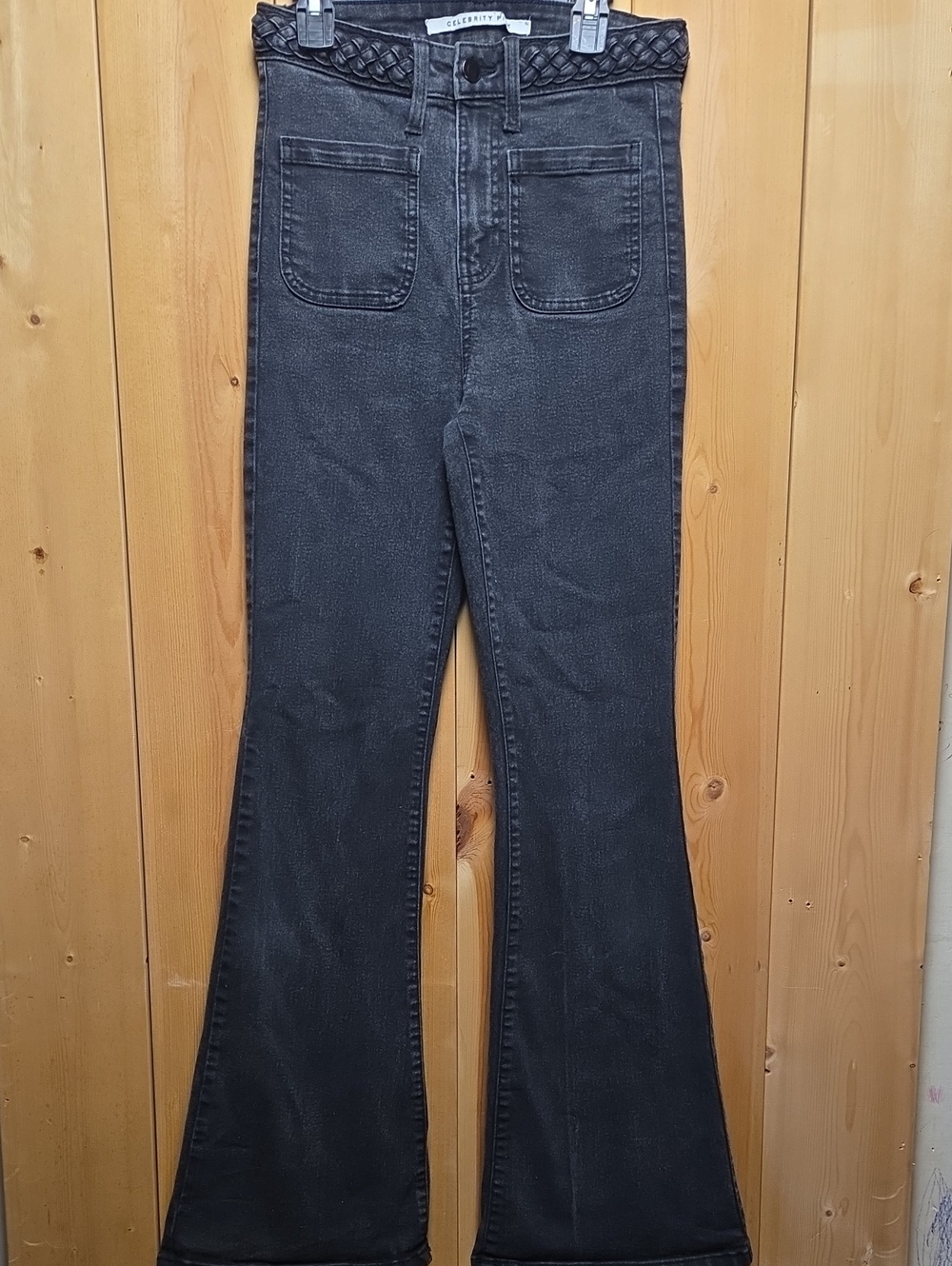 Celebrity Pink Black Flared Jeans with Braided Waistband